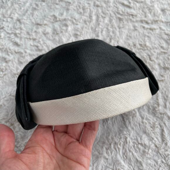 Vintage black fascinator hat bow black cream - Picture 5 of 10